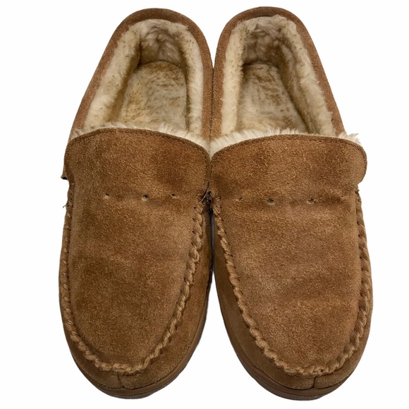 LAMO Chestnut Brown Suede Moccasin Slippers  NO LACINGS Faux Fur Lined US 10 - Picture 4 of 13